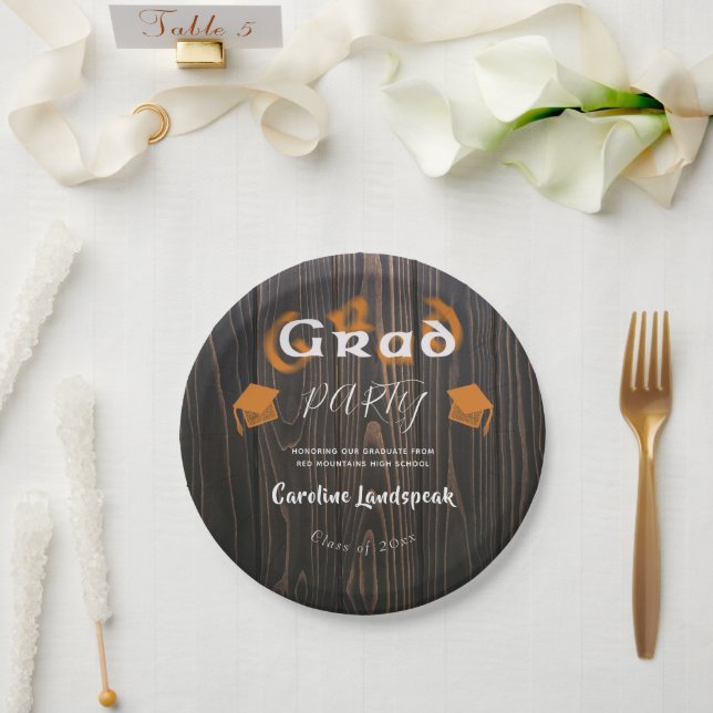 Orange Brown Blurred Typografy Graduation Party Pappteller (Hochzeit)