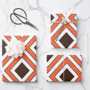 Orange Brown Diamond Geometric Geschenkpapier Set