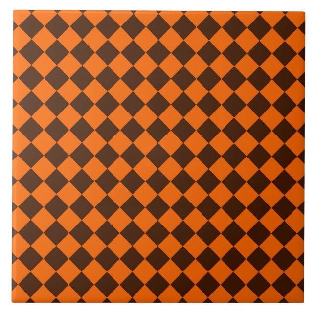 Orange Brown Diamond Schachbrett Pattern Fliese (Vorderseite)