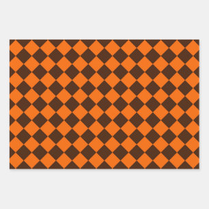 Orange Brown Diamond Schachbrett Pattern Geschenkpapier Set