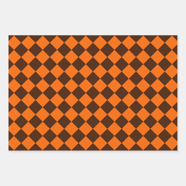 Orange Brown Diamond Schachbrett Pattern Geschenkpapier Set (Vorderseite)