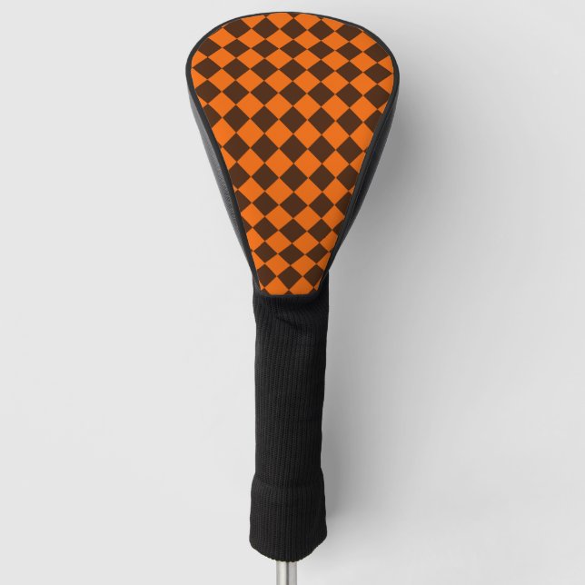 Orange Brown Diamond Schachbrett Pattern Golf Headcover (Vorderseite)