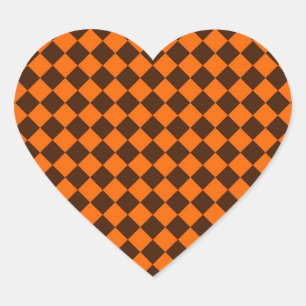 Orange Brown Diamond Schachbrett Pattern Herz-Aufkleber