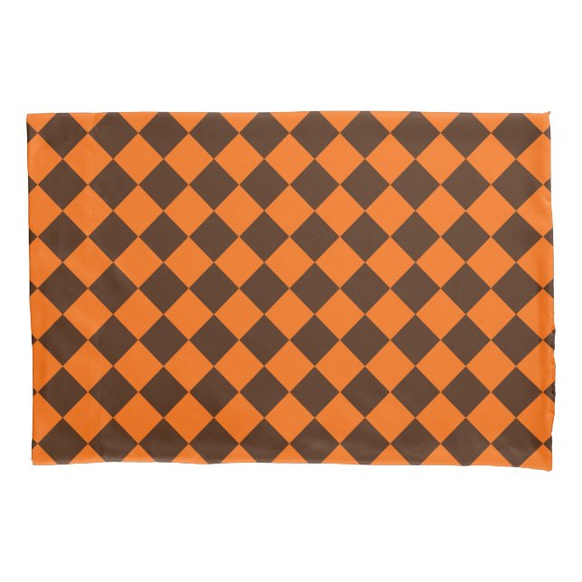 Orange Brown Diamond Schachbrett Pattern Kissenbezug (Vorderseite-Links)