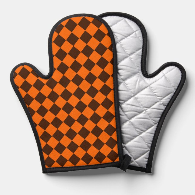 Orange Brown Diamond Schachbrett Pattern Ofenhandschuh (Vorderseite/Rückseite)