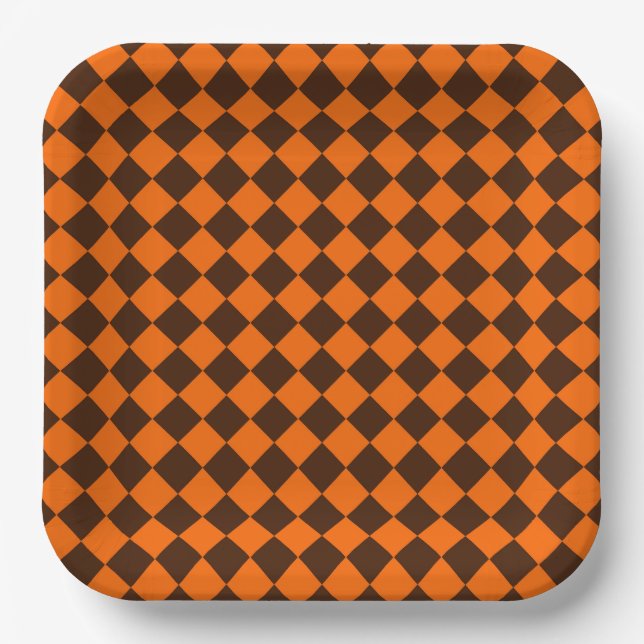 Orange Brown Diamond Schachbrett Pattern Pappteller (Vorderseite)