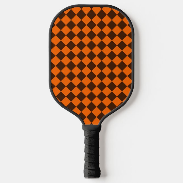 Orange Brown Diamond Schachbrett Pattern Pickleball Schläger (Vorderseite)