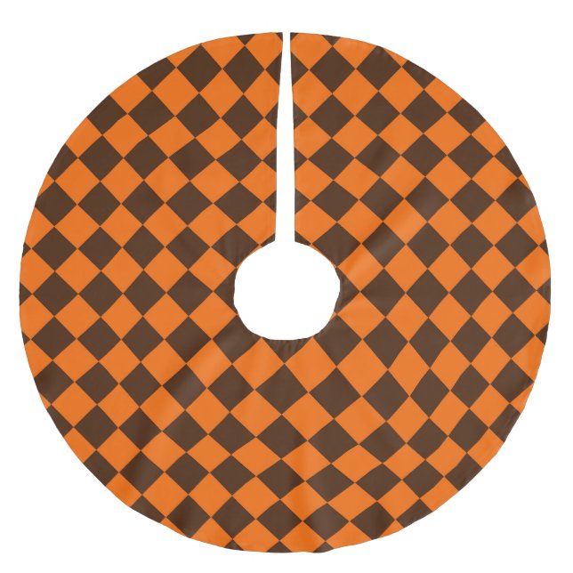 Orange Brown Diamond Schachbrett Pattern Polyester Weihnachtsbaumdecke (Vorderseite)