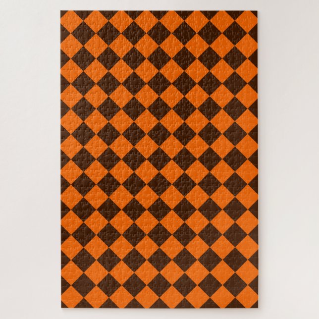 Orange Brown Diamond Schachbrett Pattern Puzzle (Vertikal)