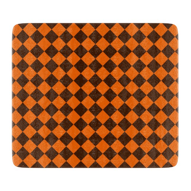 Orange Brown Diamond Schachbrett Pattern Schneidebrett (Vorderseite)