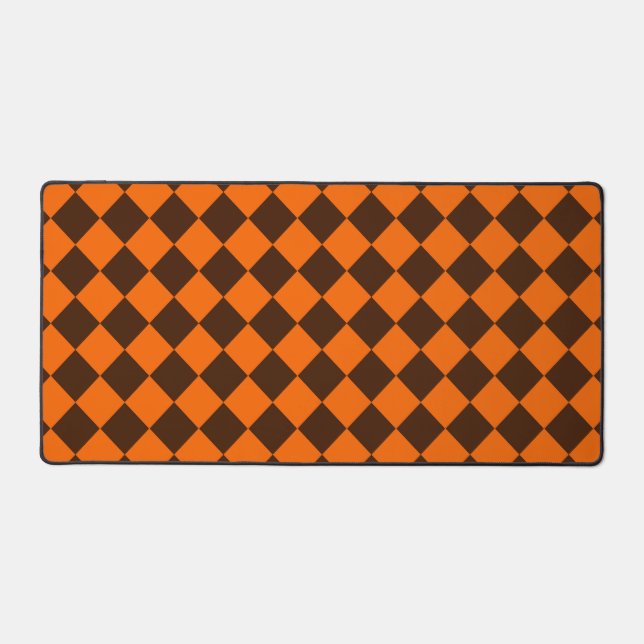 Orange Brown Diamond Schachbrett Pattern Schreibtischunterlage (Vorderseite)