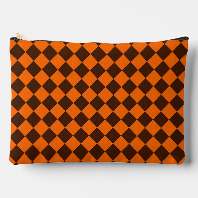 Orange Brown Diamond Schachbrett Pattern Zubehörtasche (Vorderseite)