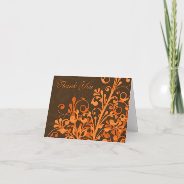 Orange Brown Floral Hochzeit im Herbst Danke Karte (Vorderseite)
