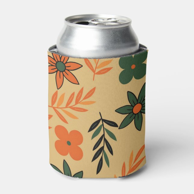 Orange Brown Floral Watercolor Botanisches Getränk Dosenkühler (Kanne Vorderseite)
