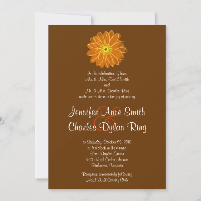 Orange & Brown Gerber Daisy Wedding Einladung (Vorderseite)