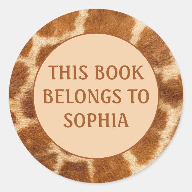 Orange Brown Giraffe Print Book Name Plakat Aufkle Runder Aufkleber (Vorderseite)