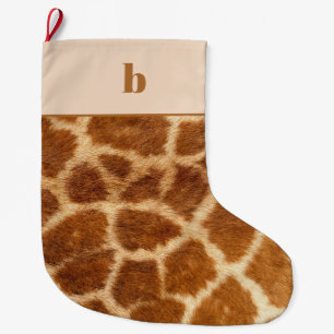 Orange Brown Giraffe Print Monogram Christmas Großer Weihnachtsstrumpf