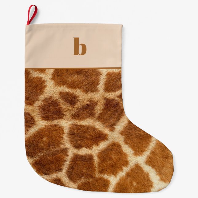 Orange Brown Giraffe Print Monogram Christmas Großer Weihnachtsstrumpf (Vorderseite)