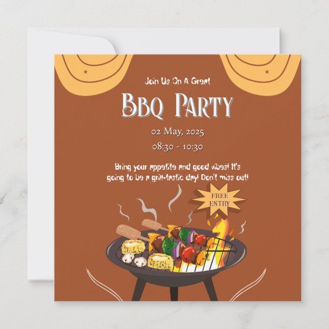 Orange Brown GRILLEN Party Flat Card (Vorderseite)