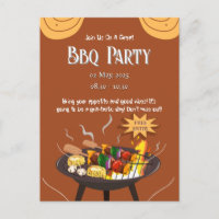 Orange Brown GRILLEN Party Postcard Einladung