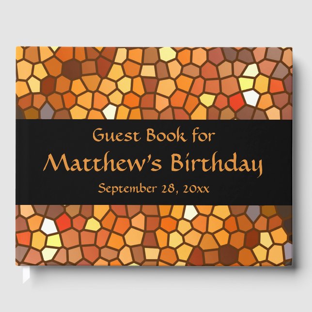 Orange Brown Mosaic Birthday Party Gästebuch (Vorderseite)