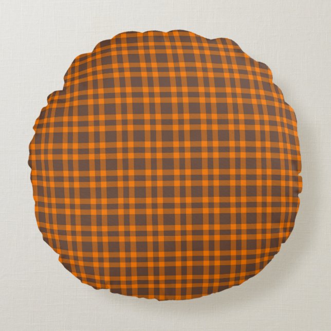 Orange Brown Plaid Pattern Rundes Kissen (Vorderseite)