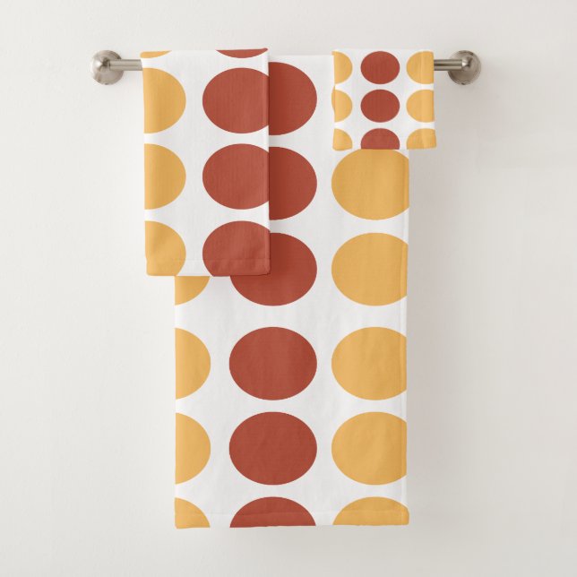 Orange Brown Polka Dot Pattern Badhandtuch Set (Insitu)