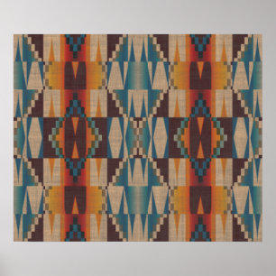 Orange Brown Red Aquamarin Blue Ethnic Tribal Mosa Poster