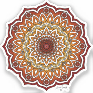 Orange & Brown Spiral and Floral Mandala Aufkleber