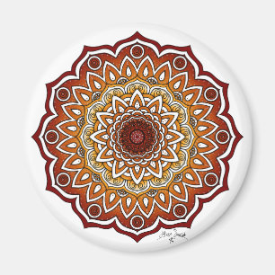 Orange & Brown Spiral and Floral Mandala Magnet