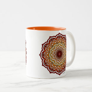 Orange & Brown Spiral and Floral Mandala Zweifarbige Tasse