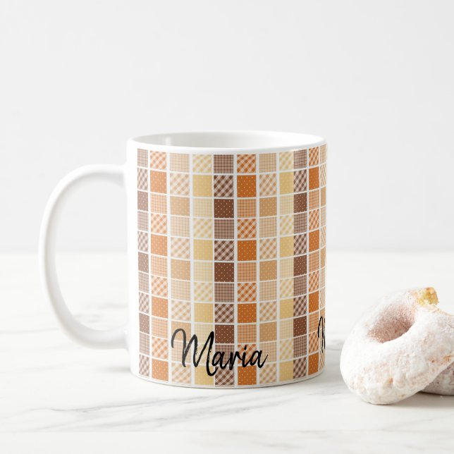 Orange Brown Yellow Karierte Tasse (Mit Donut)