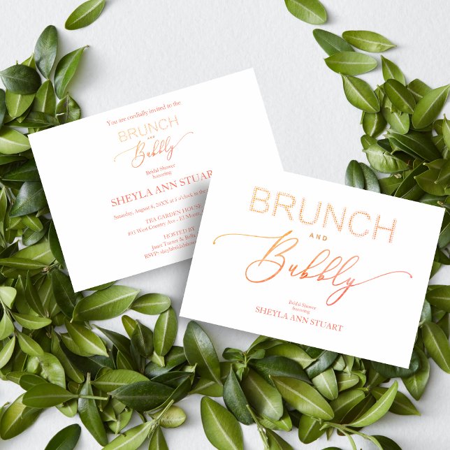 Orange Brunch Bubbly Bridal Shower Typography Einladung (Von Creator hochgeladen)