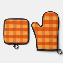 Orange Buffalo Kariert Gingham Checkered Ofenhandschuh & Topflappen-Set