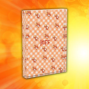 Orange Buffalo Karo mit Dinosauriern und Monogramm Fotoblock
