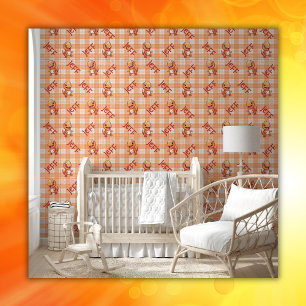 Orange Buffalo Karo mit Dinosauriern und Monogramm Tapete