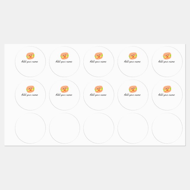 Orange burger watercolor add name text food fries  etiketten (Blatt)