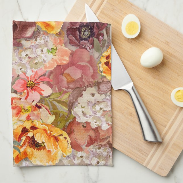 Orange Burgund Herbst Herbst Farbe Blumen Geschirrtuch (Viertel Falte)