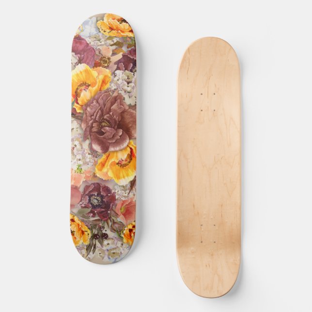 Orange Burgund Herbst Herbst Farbe Blumen Skateboard (Vorderseite)