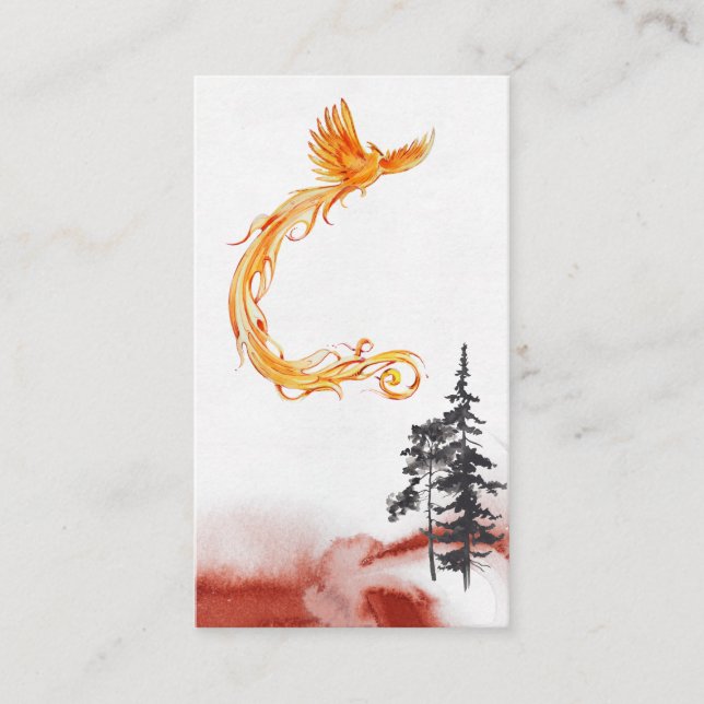 *~* Orange Burgund Red Phoenix Rising Pine Tree Visitenkarte (Vorderseite)