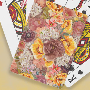 Orange Burgund Weinrot Creme Wasserfarbe Blumen Spielkarten