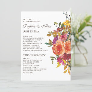 Orange Burgundy Floral Wedding Program Bridal Programm