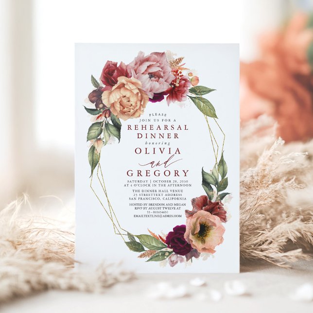 Orange Burgundy Red Fall Probe Dinner Einladung (Fall Rehearsal Dinner Invitation)