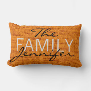 Orange Burlap Rustic Liner Monogram Lendenkissen