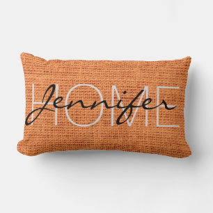 Orange Burlap Rustic Monogram Lendenkissen