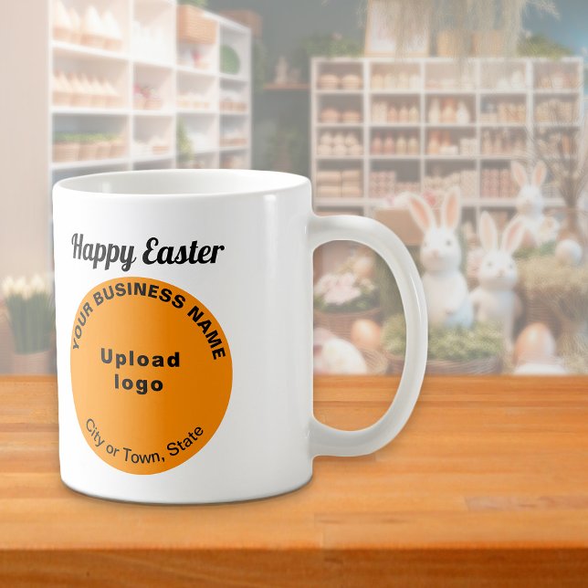 Orange Business Brand | Ostern | Mug Kaffeetasse (Mug with Easter greeting and orange round shape business brand)