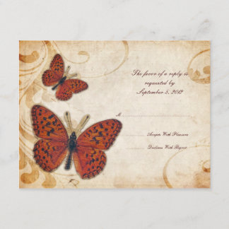 Orange Butterflies Vintage Wedding UAWG RSVP Karte