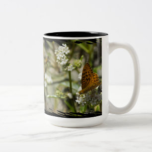 Orange Butterfly and Bee Black Border Zweifarbige Tasse