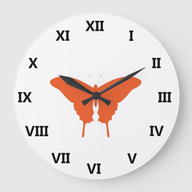 Orange Butterfly Art Große Wanduhr (Vorderseite)