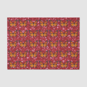 Orange Butterfly auf rotem Glitzer Seidenpapier